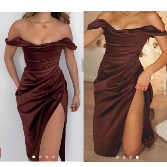 HOUSE OF CB 'Rhoda' Raisin Off Shoulder Corset Dress NWOT - Picture 3 of 4